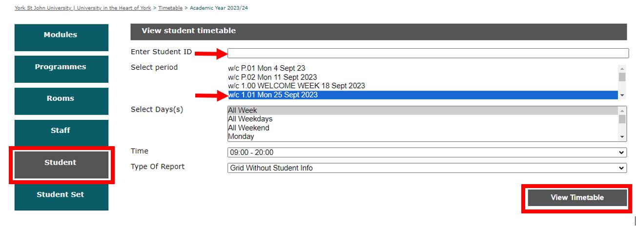 How to view your timetable